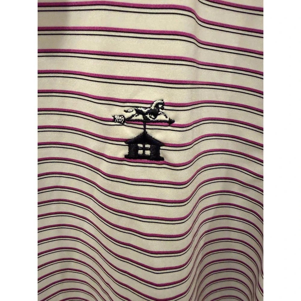 FootJoy FJ Golf Polo Shirt Men's Large White Purple Stripe Performance Stretch